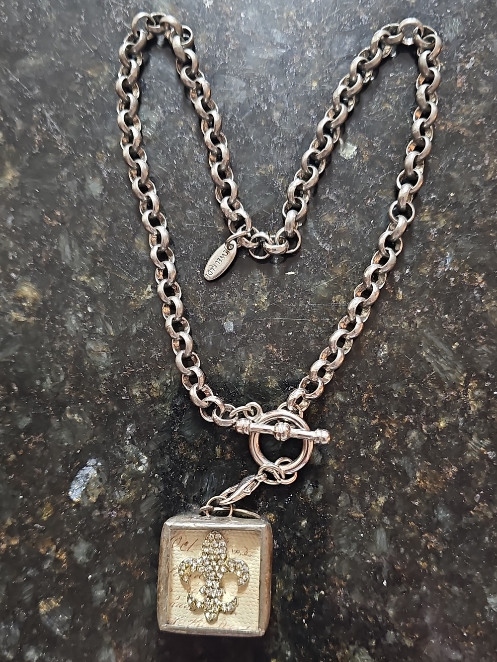 Jewel Kade Rose Gold Crystal Fleur-de-Lis Square Pendant Necklace